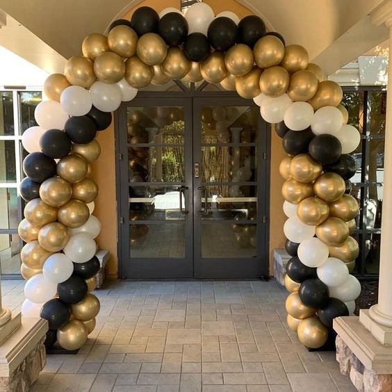 Gold, Black & White Colors Balloon Arch