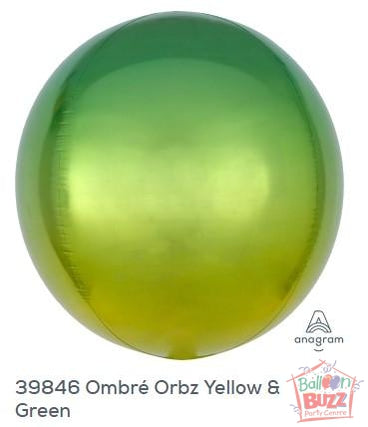 16-inch - Orbz Shape - Ombre Yellow and Green Helium-Filled Balloon