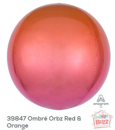 16-inch - Orbz Shape - Ombre Red and Orange Helium-Filled Balloon