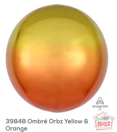 16-inch - Orbz Shape - Ombre Yellow and Orange Helium-Filled Balloon