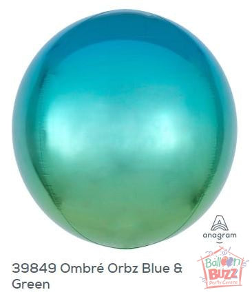 16-inch - Orbz Shape - Ombre Blue and Green Helium-Filled Balloon