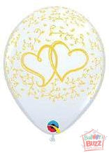 11-inch - Helium-Filled Love Entwined Hearts Gold Ink
