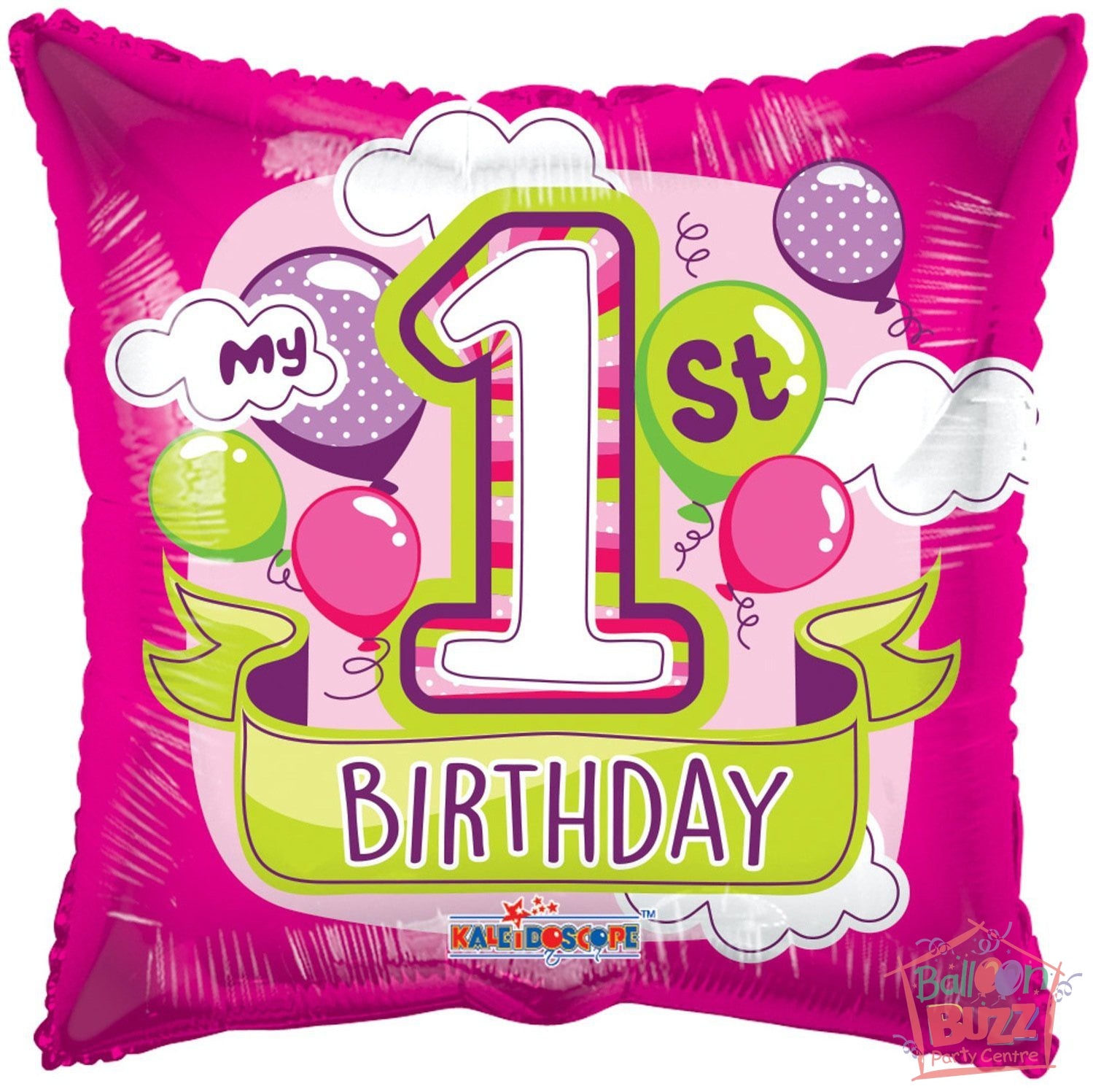Happy 1st Birthday Girl Balloons - 18 inch - Helium-Filled Foil Balloon