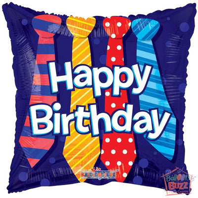 Happy Birthday Ties - 18 inch - Helium-Filled Foil Balloon