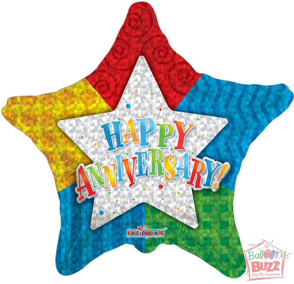 Patterned Star Happy Birthday - 18 inch - Helium-Filled Foil Balloon