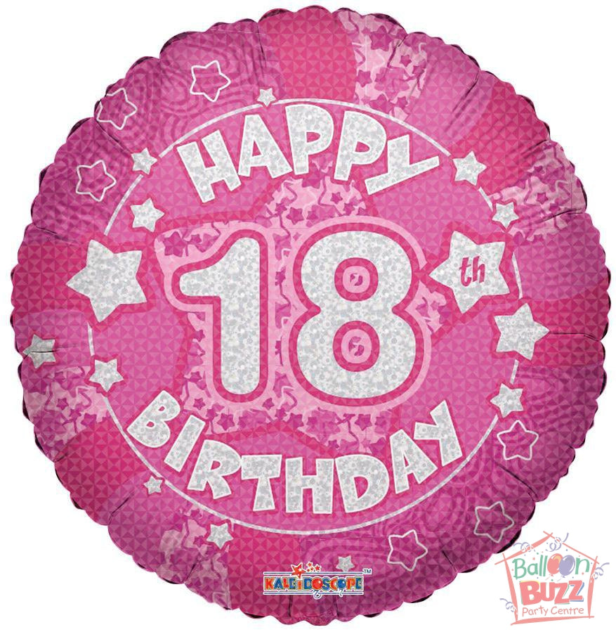 Pink 18th Birthday Holographic - 18 inch - Helium-Filled Foil Balloon