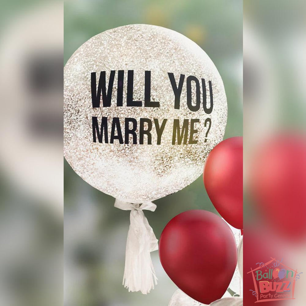 24-Inch Personalized Proposal Balloon With Confetti + A Bouquet Of 7 Helium-Filled Latex Balloons