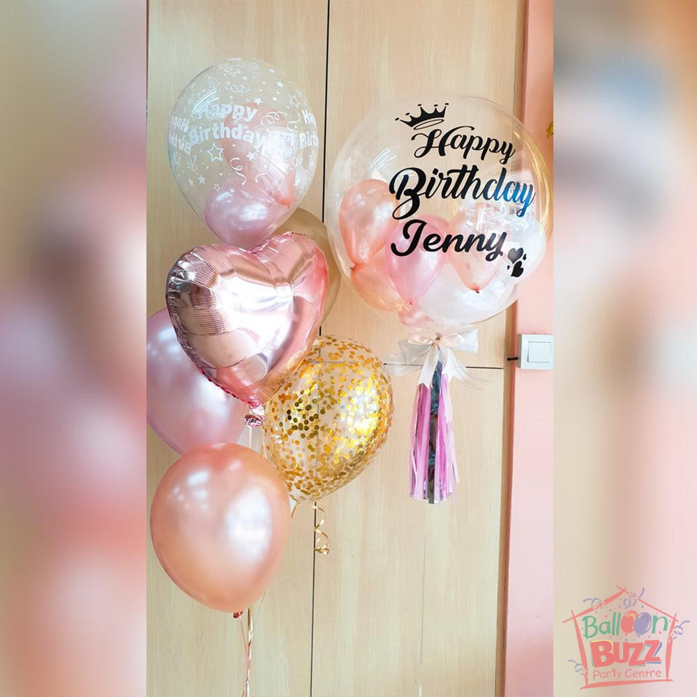 Birthday 22-inch Balloon With Personalized Message And Mini Balloons + 1 Mixed Bouquet Of Latex Balloons And Heart Foil