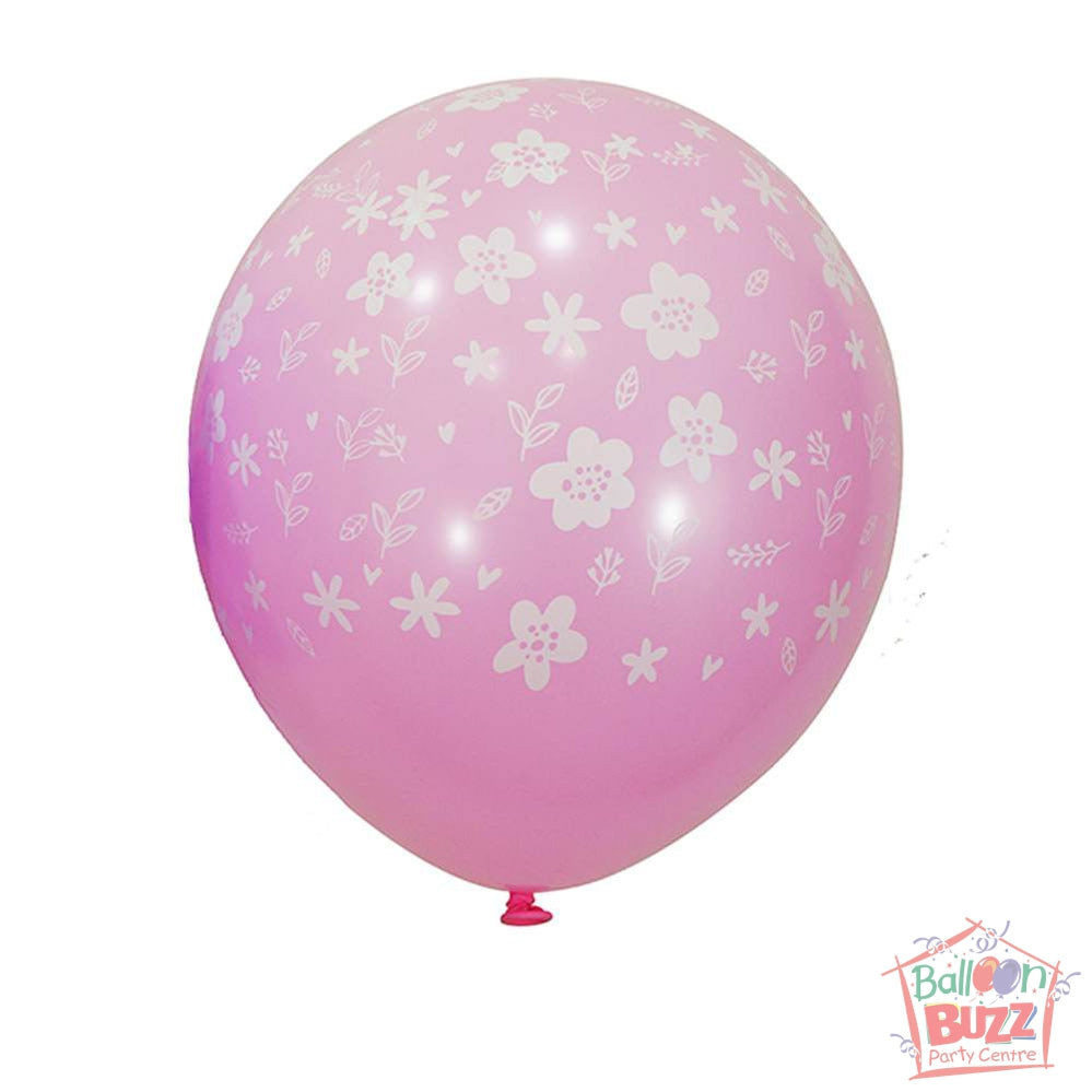 12-inch - Printed - Pink Florals - Helium-Filled Balloon