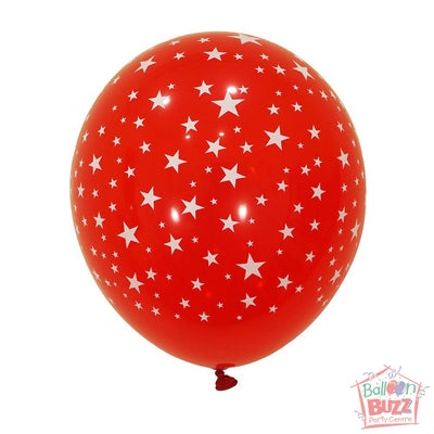 12-inch - Printed - Red Stars - Helium-Filled Balloon