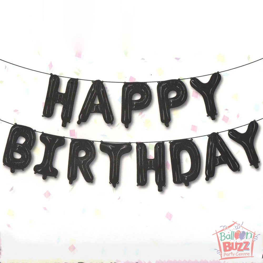 Happy Birthday Set - Black Foil Air-Filled - 16-inch