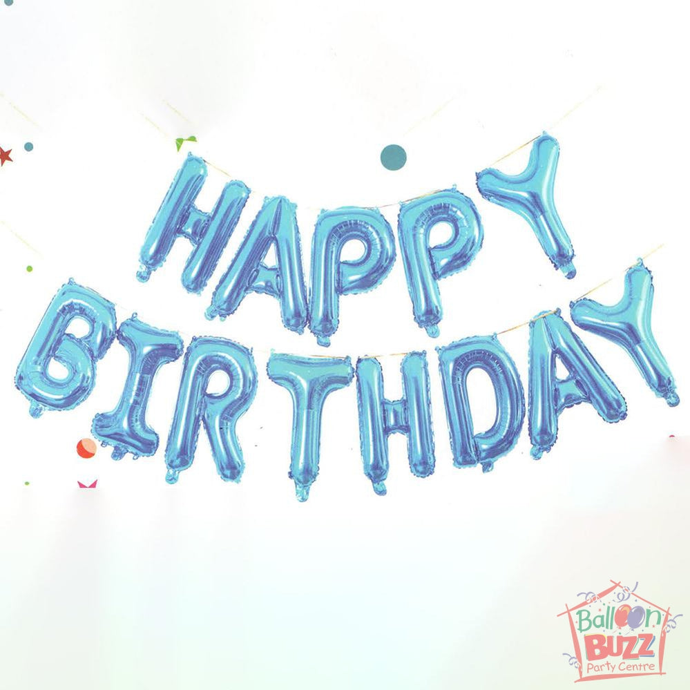 Happy Birthday Set - Blue Foil Air-Filled - 16-inch