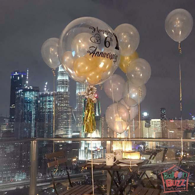 Anniversary 24-inch Bubble Balloon With Personalized Message And Mini Balloons + 10 Helium-Filled Latex Balloons