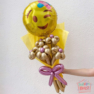 18-inch Get Well Soon Emoji with Chrome Balloon Flower Bouquet