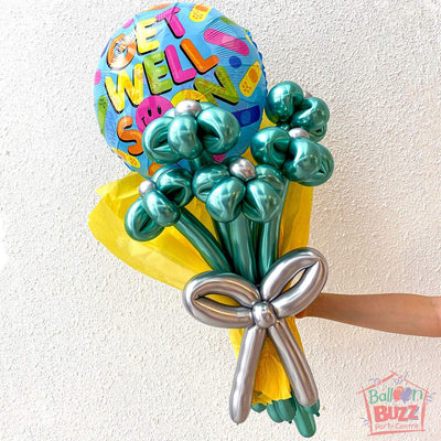 18-inch Get Well Soon Plaster with Chrome Balloon Flower Bouquet