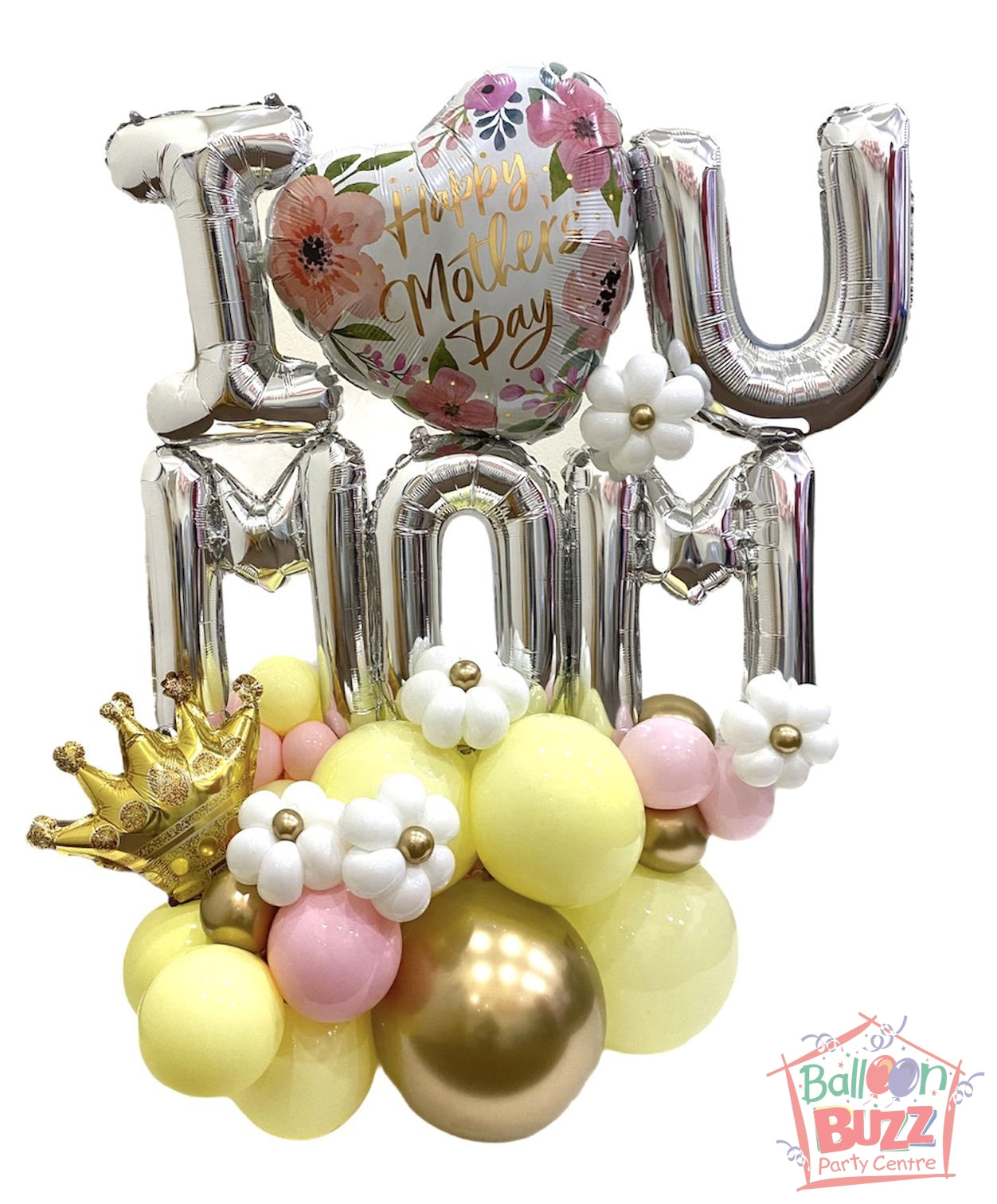 I Love U Mom Floral Heart Balloon Standee
