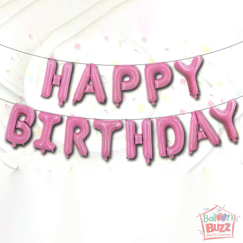 Happy Birthday Set - Pink Foil Air-Filled - 16-inch