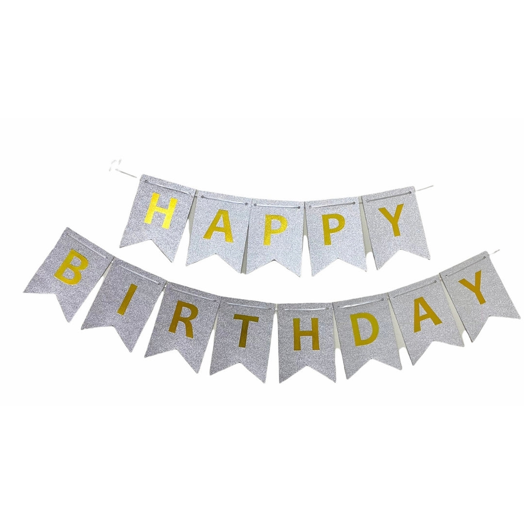 Glitter Happy Birthday Banner in Silver