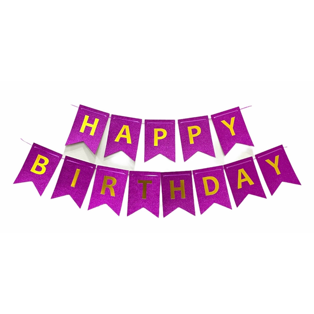 Glitter Happy Birthday Banner in Magenta