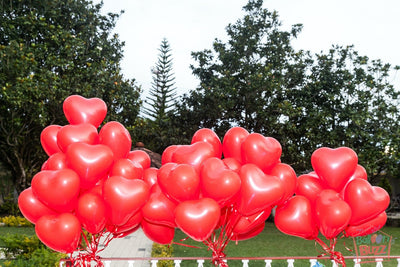 Bunch of 10 Red Heart-Shaped Helium-Filled Latex Balloons