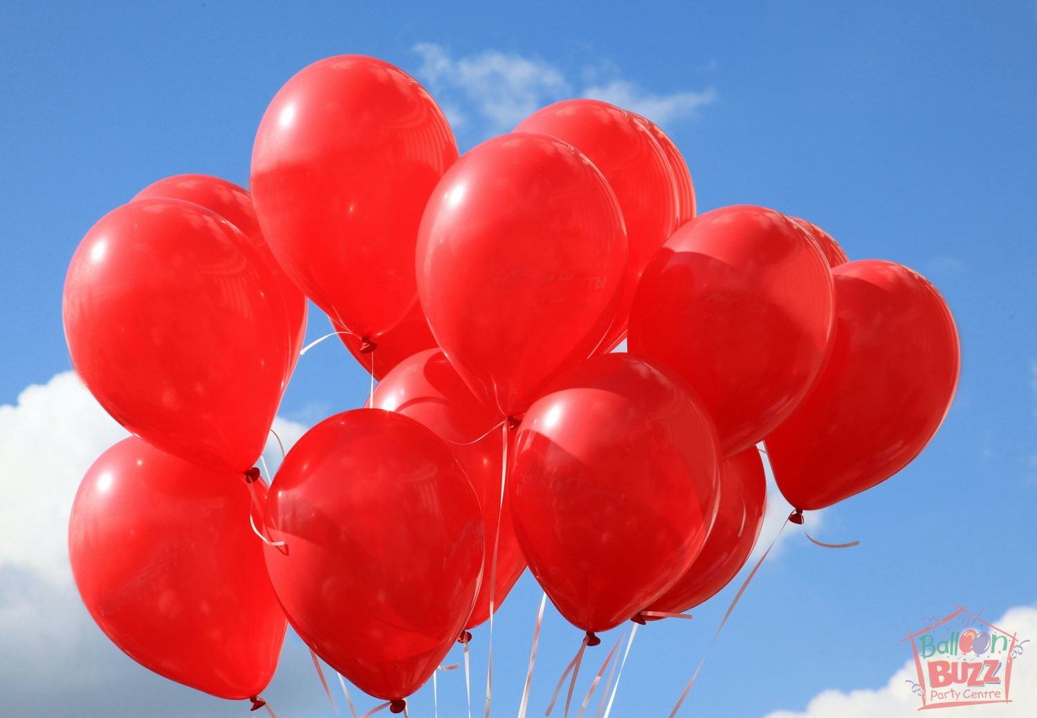 Bunch of 10 Red Helium-Filled Latex Balloons