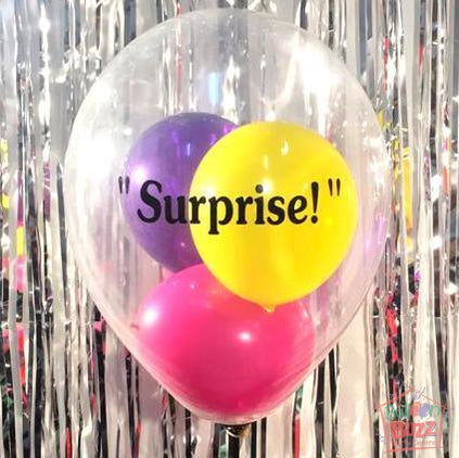 12-Inch Birthday Personalized Transparent Balloons + Message + 3 Mini Balloons + 10 Metallic Helium-Filled Latex Balloons